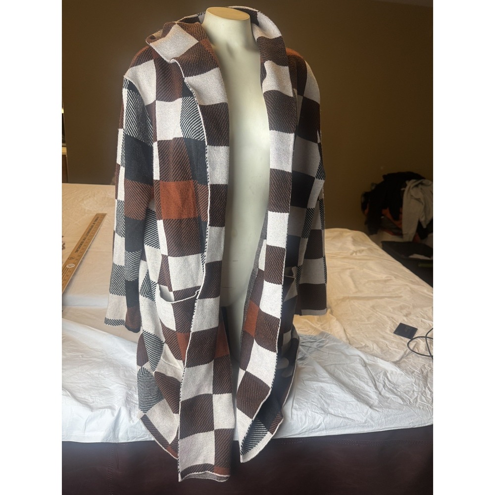 3x Oversized Buffalo Plaid Draped Cardigan Rust Brown Cozy Fall Cabin Core